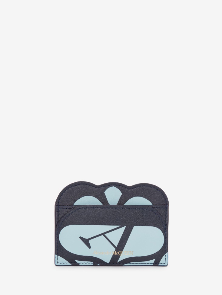 Pale Blue Fashion Alexander McQueen Women's Seal Logo Card Holder