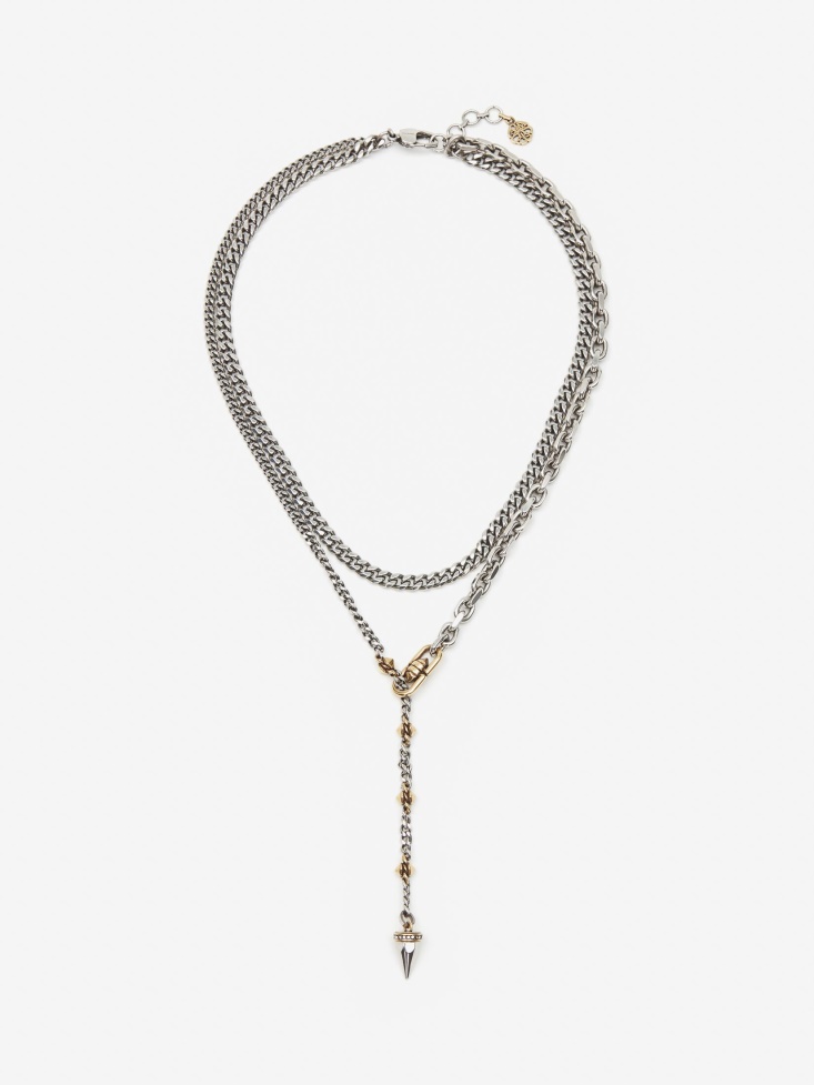 Fashion Alexander McQueen Women's Punk Stud Necklace Antique Silver