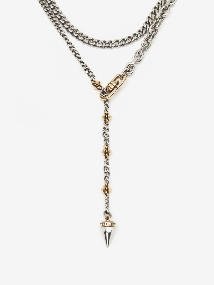 Fashion Alexander McQueen Women's Punk Stud Necklace Antique Silver