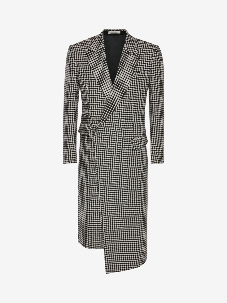 Fashion Alexander McQueen White/Black Men's Asymmetric Double-Breasted Coat
