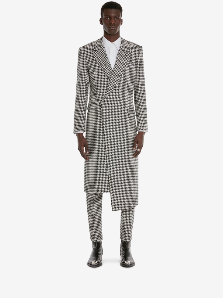 Fashion Alexander McQueen White/Black Men's Asymmetric Double-Breasted Coat