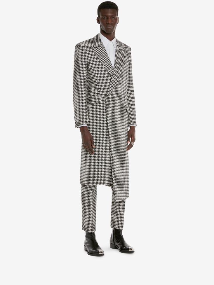 Fashion Alexander McQueen White/Black Men's Asymmetric Double-Breasted Coat
