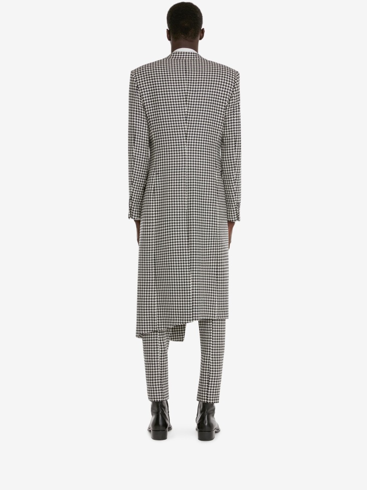 Fashion Alexander McQueen White/Black Men's Asymmetric Double-Breasted Coat