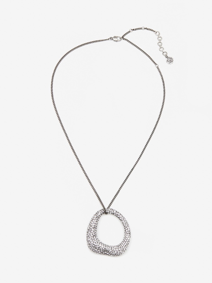 Fashion Alexander McQueen Women's Pave Long Necklace Antique Silver