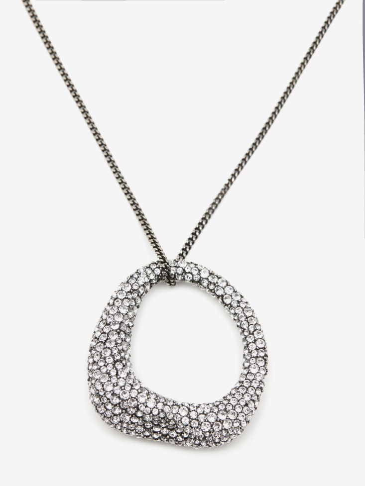 Fashion Alexander McQueen Women's Pave Long Necklace Antique Silver