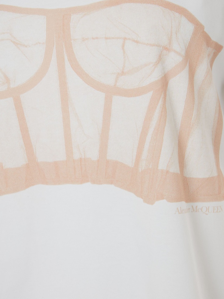 White/Pink Women's Bustier Print T-Shirt Fashion Alexander McQueen