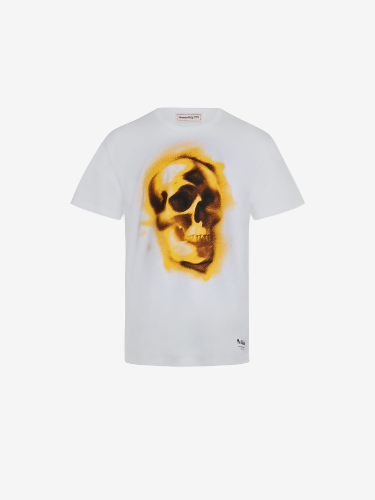 White Fashion Alexander McQueen Men's Silhouette Skull T-Shirt