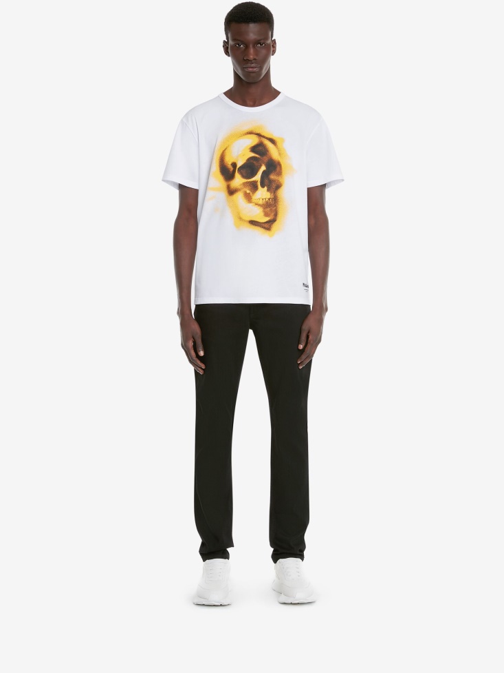 White Fashion Alexander McQueen Men's Silhouette Skull T-Shirt