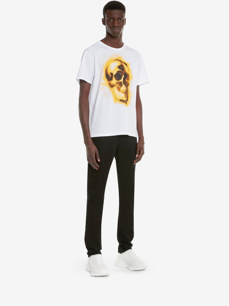 White Fashion Alexander McQueen Men's Silhouette Skull T-Shirt