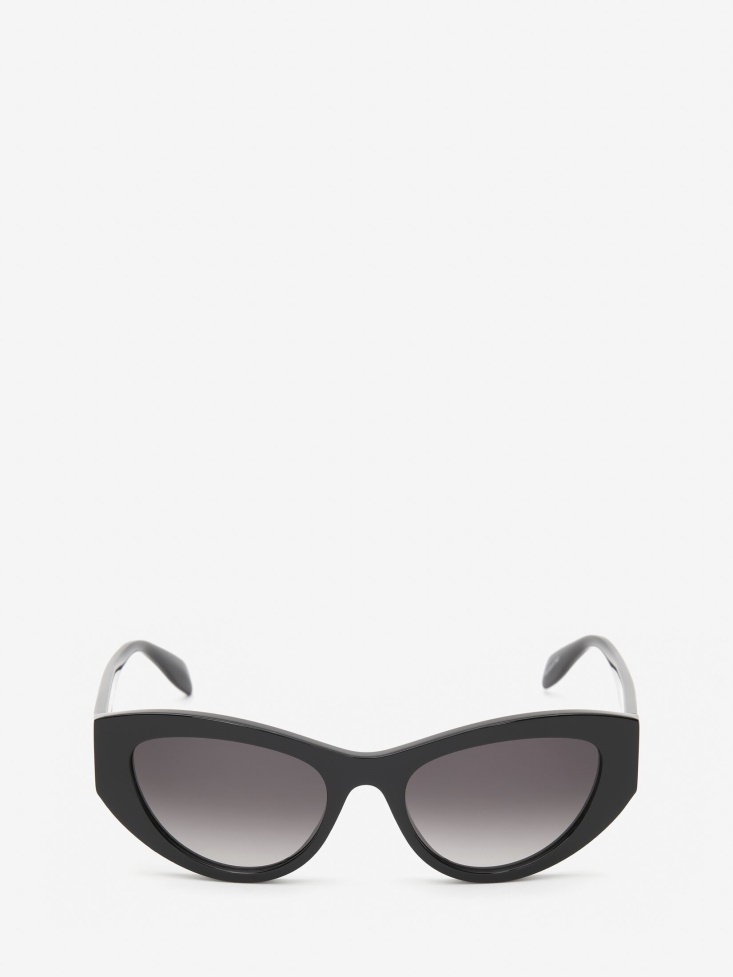 Fashion Alexander McQueen Women's Seal Logo Cat-Eye Sunglasses Black