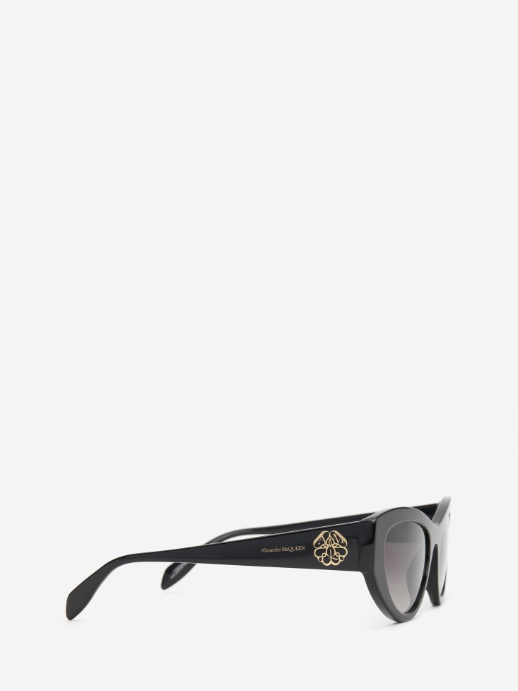 Fashion Alexander McQueen Women's Seal Logo Cat-Eye Sunglasses Black