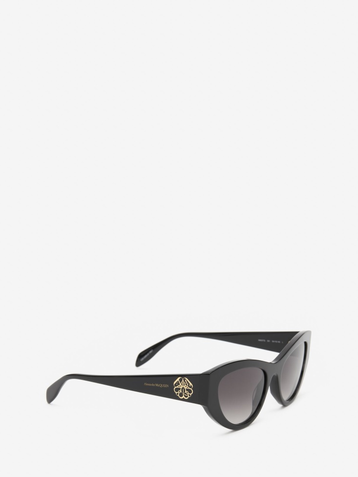 Fashion Alexander McQueen Women's Seal Logo Cat-Eye Sunglasses Black