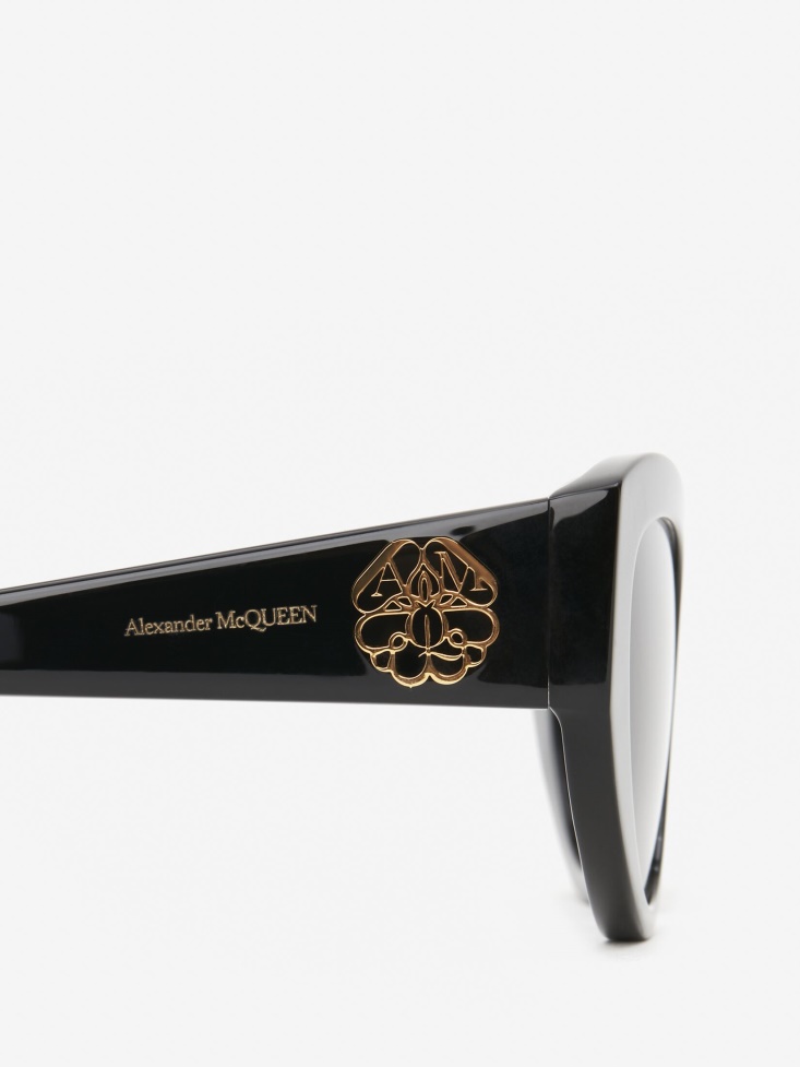 Fashion Alexander McQueen Women's Seal Logo Cat-Eye Sunglasses Black