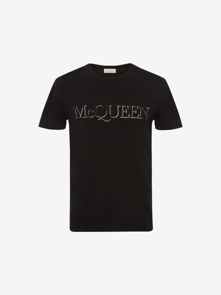 Black Mix Fashion Alexander McQueen Men's in Embroidered T-Shirt