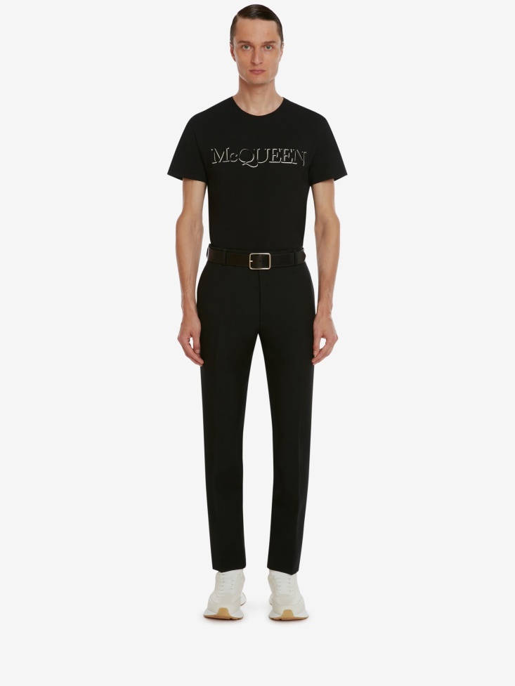 Black Mix Fashion Alexander McQueen Men's in Embroidered T-Shirt