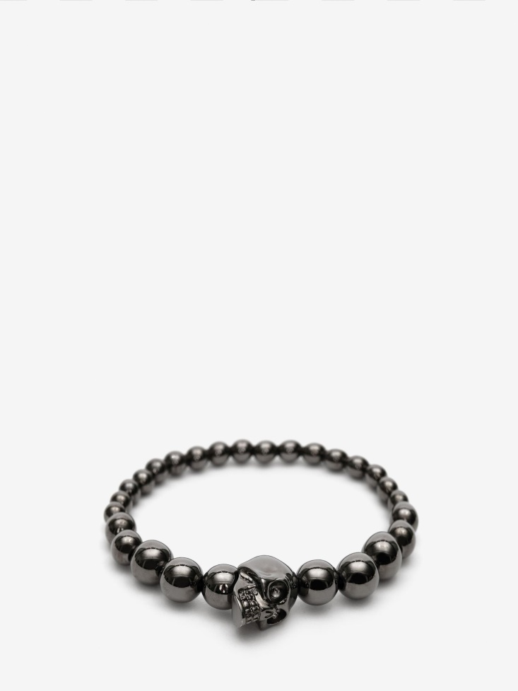 Fashion Alexander McQueen Ruthenium Men's Skull Multibeaded Bracelet