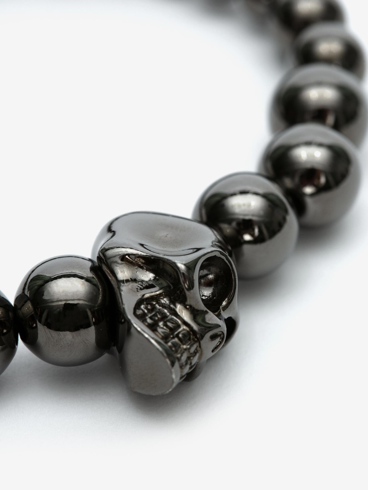 Fashion Alexander McQueen Ruthenium Men's Skull Multibeaded Bracelet