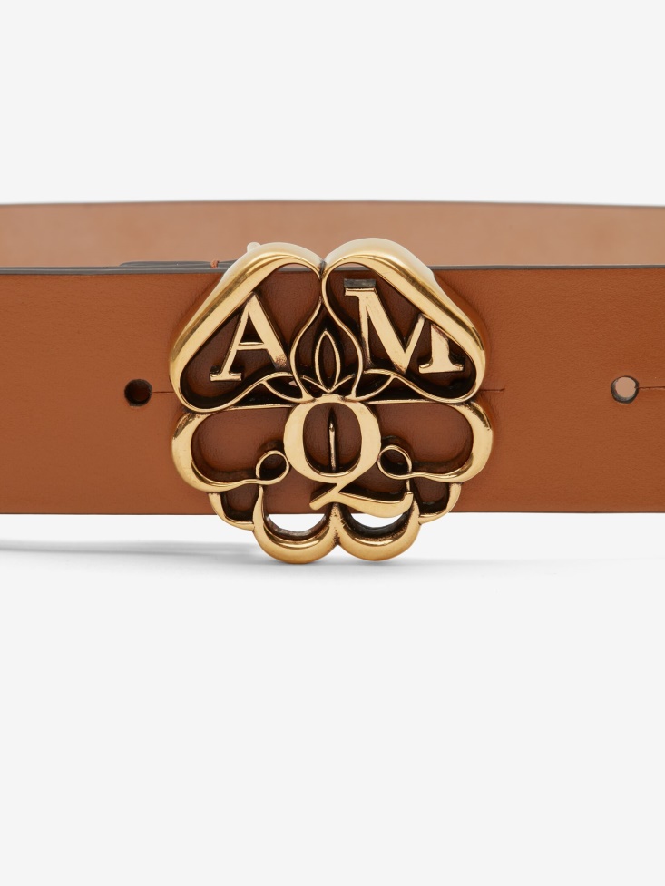 Tan Fashion Alexander McQueen Women's Seal Logo Belt