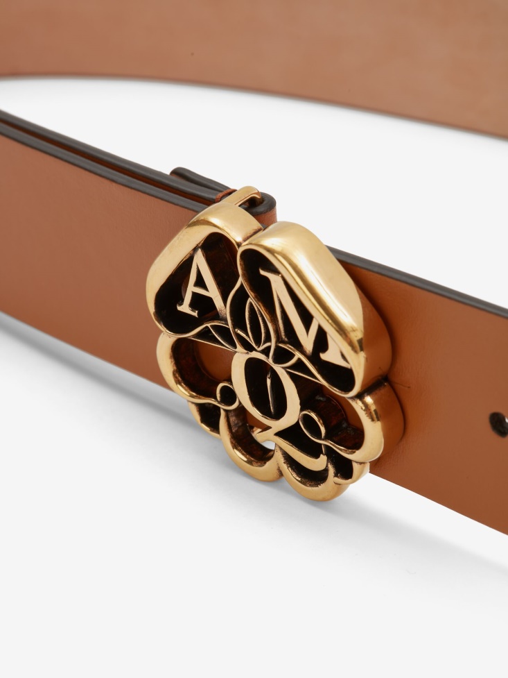 Tan Fashion Alexander McQueen Women's Seal Logo Belt