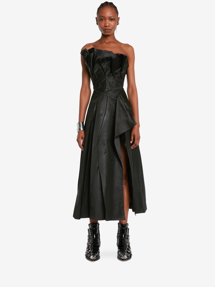 Fashion Alexander McQueen Women's Exploded Pleated Bustier Dress Black