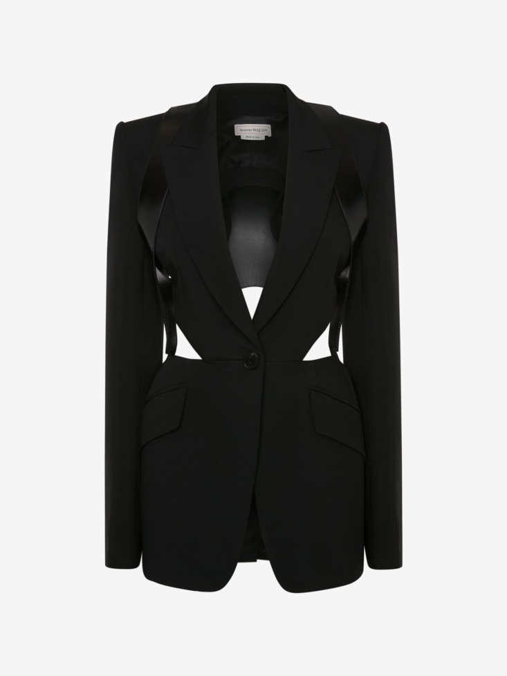 Women's Slashed Leather Harness Jacket Black Fashion Alexander McQueen