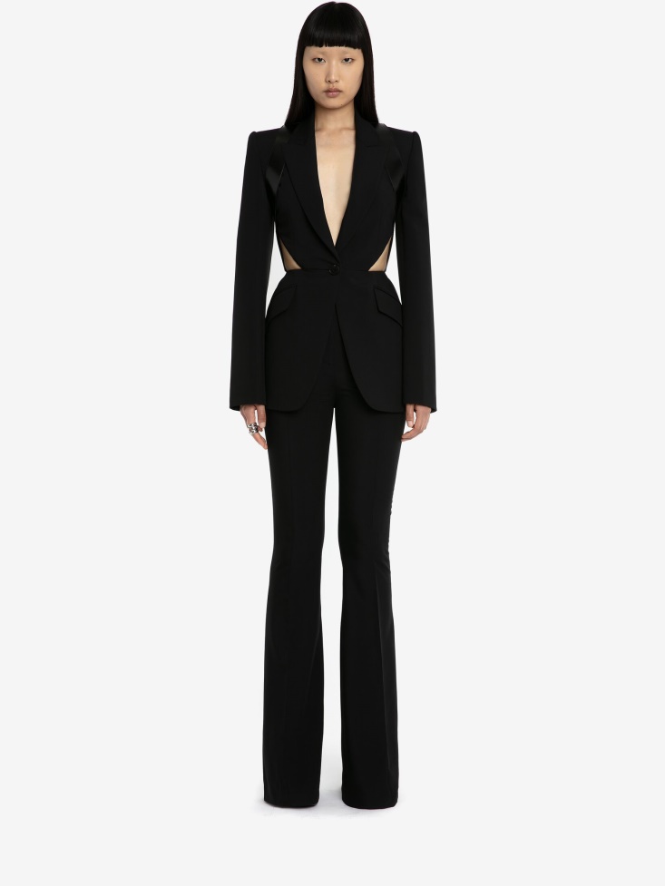 Women's Slashed Leather Harness Jacket Black Fashion Alexander McQueen