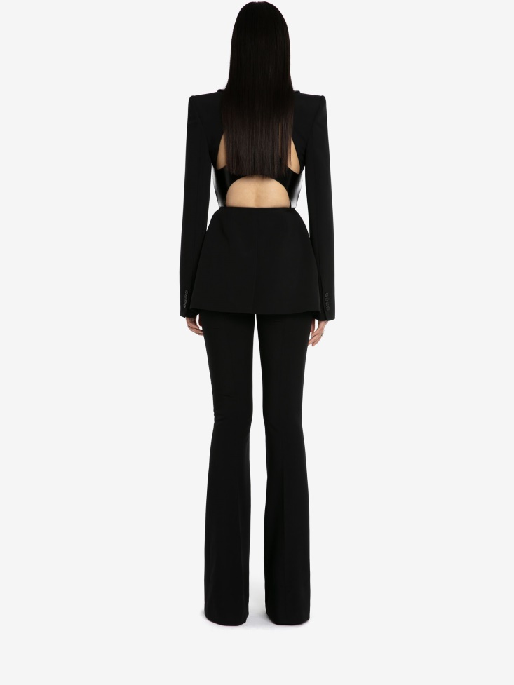 Women's Slashed Leather Harness Jacket Black Fashion Alexander McQueen