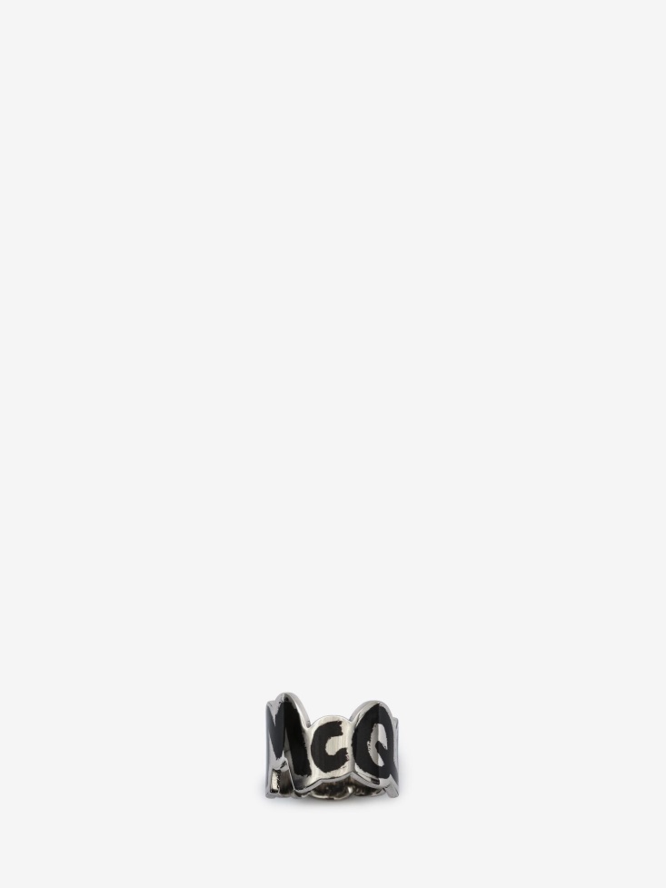 Men's in Graffiti Cut-Out Ring Fashion Alexander McQueen Silver