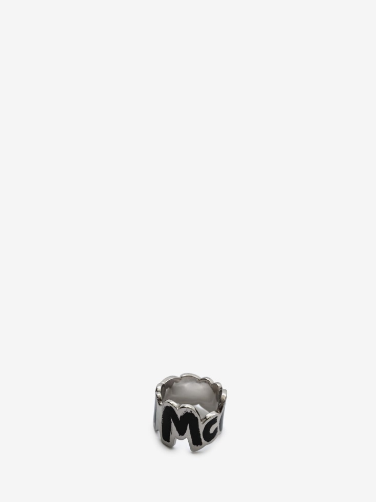 Men's in Graffiti Cut-Out Ring Fashion Alexander McQueen Silver