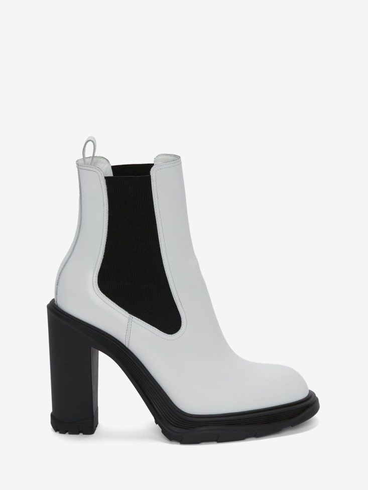 Fashion Alexander McQueen Women's Tread Heeled Chelsea Boot Ivory/Black