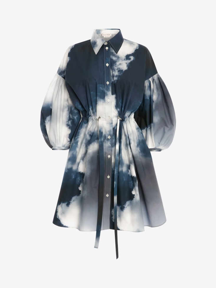Fashion Alexander McQueen Women's Blue Sky Balloon Sleeve Dress Blue