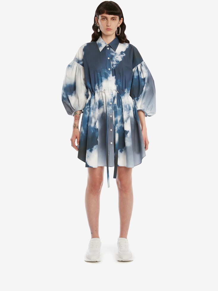 Fashion Alexander McQueen Women's Blue Sky Balloon Sleeve Dress Blue