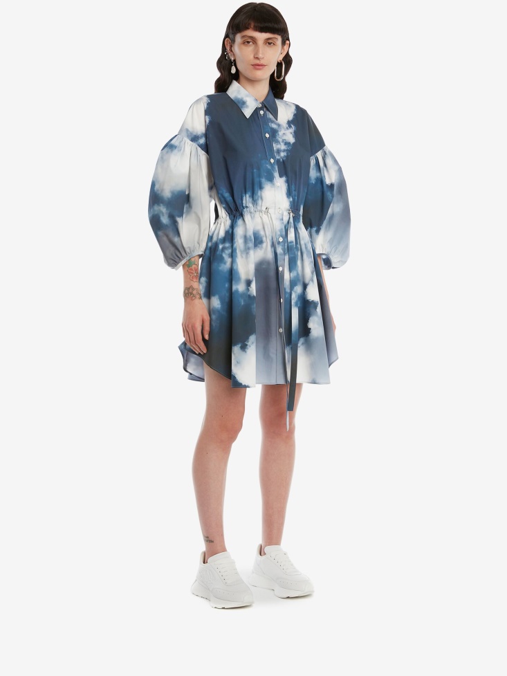 Fashion Alexander McQueen Women's Blue Sky Balloon Sleeve Dress Blue
