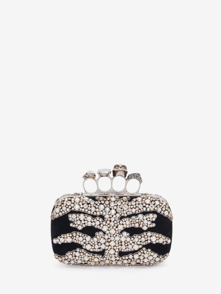 Fashion Alexander McQueen Women's Knuckle Clutch Black/Silver