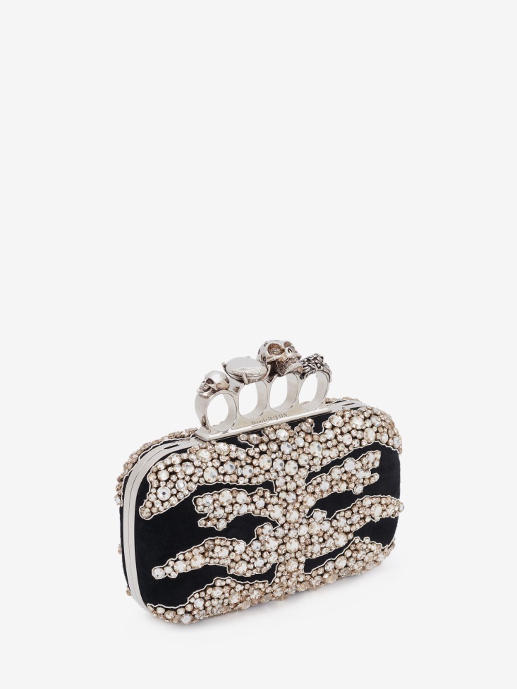 Fashion Alexander McQueen Women's Knuckle Clutch Black/Silver