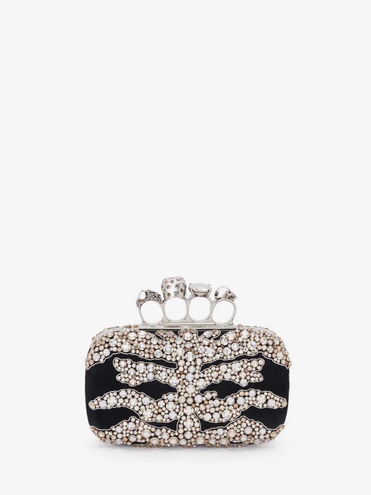 Fashion Alexander McQueen Women's Knuckle Clutch Black/Silver