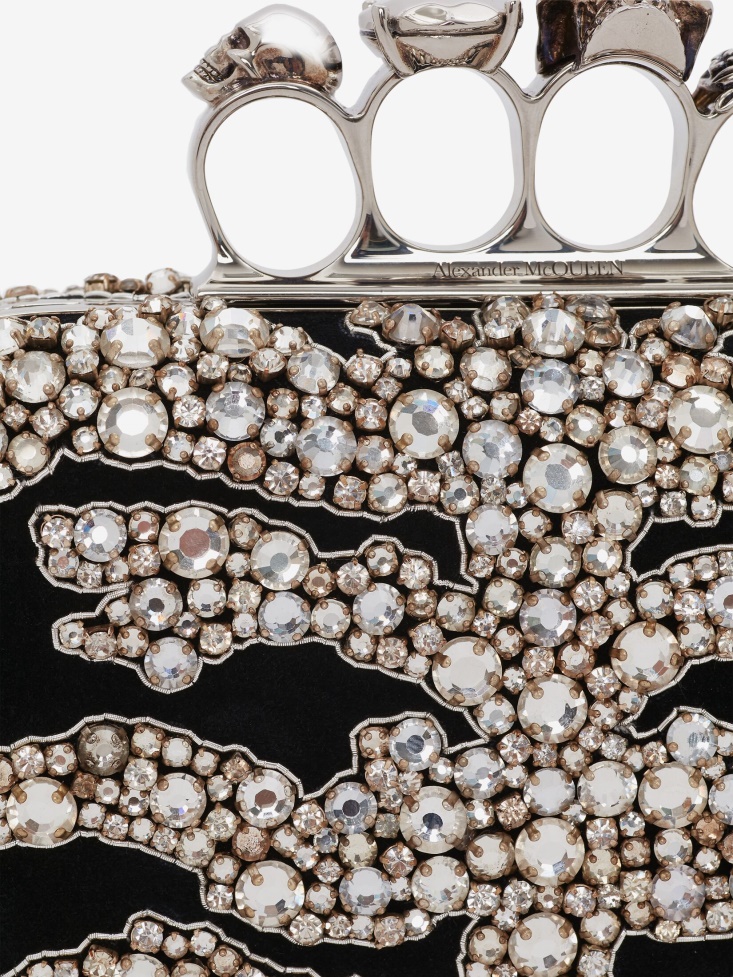 Fashion Alexander McQueen Women's Knuckle Clutch Black/Silver