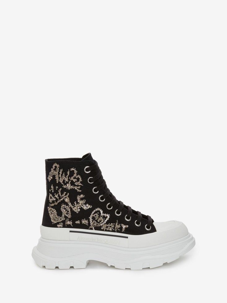 Black/Silver Women's Tread Slick Boot Fashion Alexander McQueen