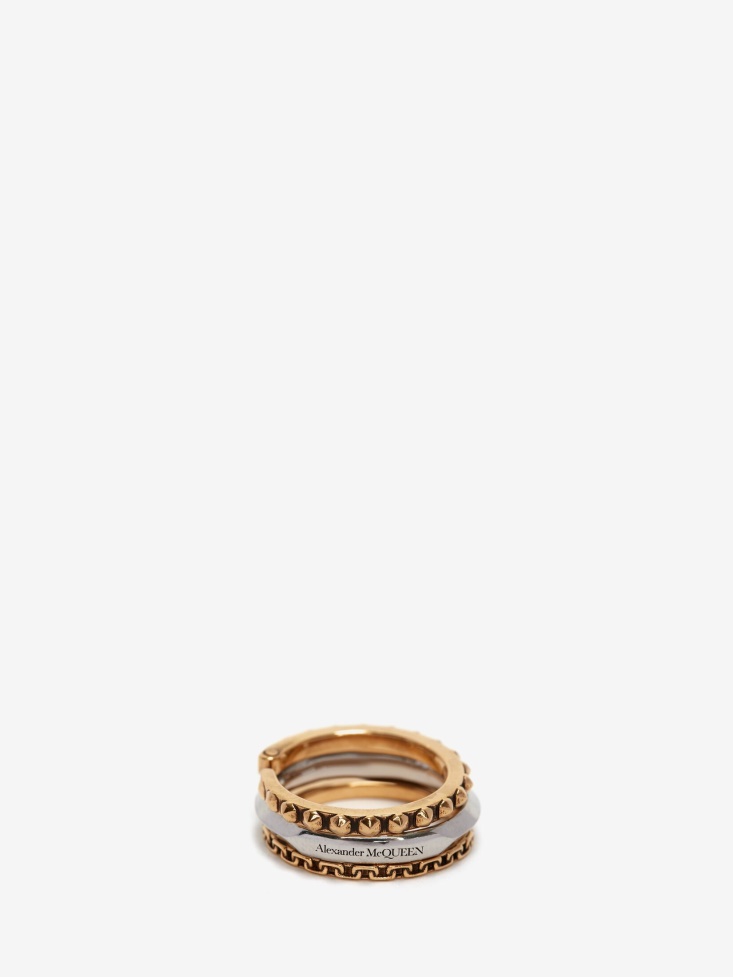 Antique Silver/Antique Gold Fashion Alexander McQueen Women's Punk Chain And Stud Triple Ring