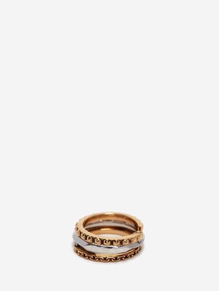 Antique Silver/Antique Gold Fashion Alexander McQueen Women's Punk Chain And Stud Triple Ring