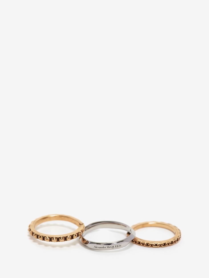 Antique Silver/Antique Gold Fashion Alexander McQueen Women's Punk Chain And Stud Triple Ring