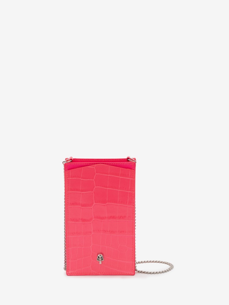 Fashion Alexander McQueen Neon Pink Women's Skull Phone Case With Chain