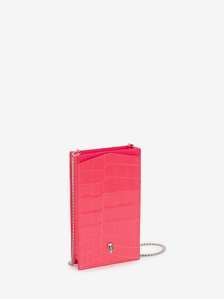 Fashion Alexander McQueen Neon Pink Women's Skull Phone Case With Chain