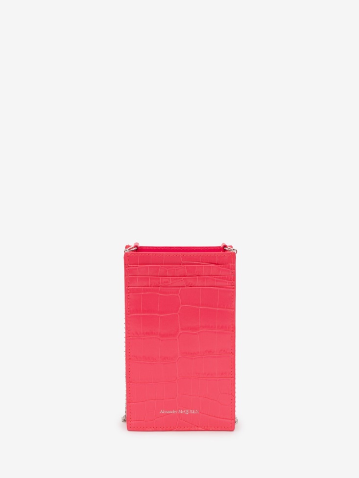 Fashion Alexander McQueen Neon Pink Women's Skull Phone Case With Chain