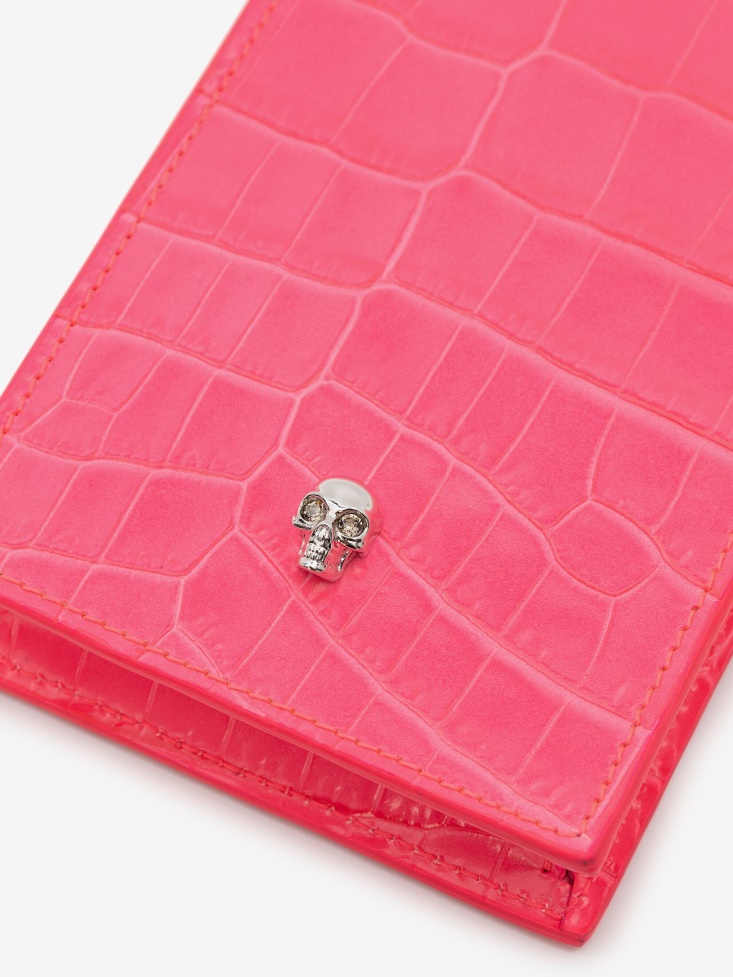 Fashion Alexander McQueen Neon Pink Women's Skull Phone Case With Chain
