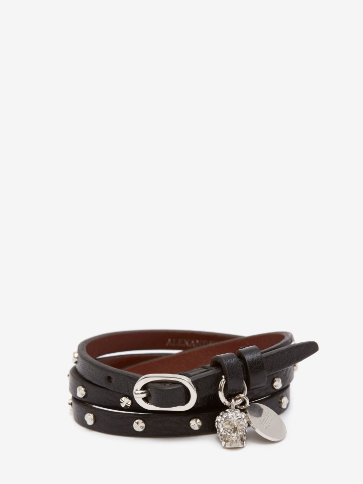 Black Women's Double-Wrap Studded Bracelet Fashion Alexander McQueen
