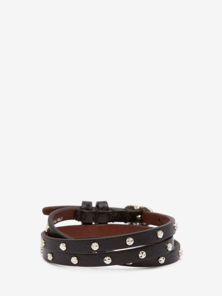 Black Women's Double-Wrap Studded Bracelet Fashion Alexander McQueen