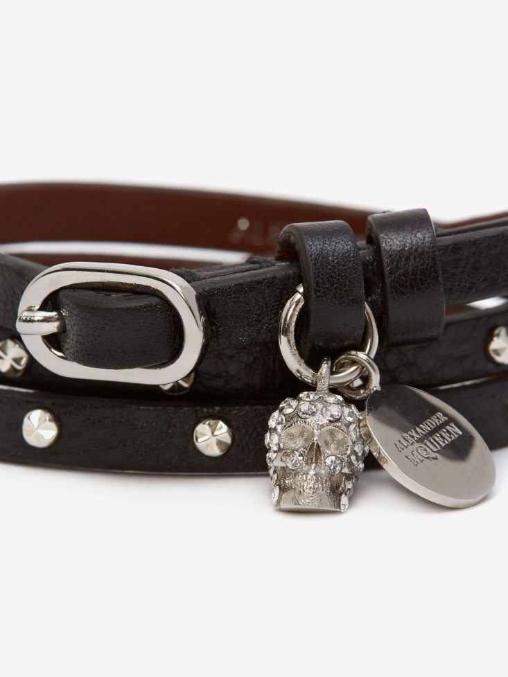 Black Women's Double-Wrap Studded Bracelet Fashion Alexander McQueen