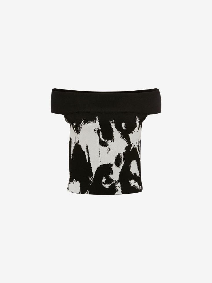 Women's in Graffiti Off-The-Shoulder Knit Top Fashion Alexander McQueen Black/White