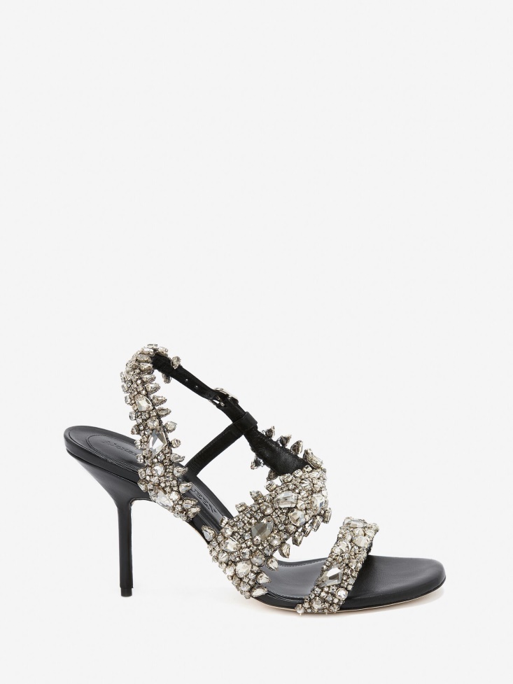 Black/Silver Fashion Alexander McQueen Women's Embroidered Evening Sandal